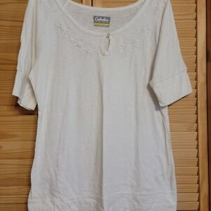 Cabela's‎ Woman's Tee Shirt Size Medium white embordery detail 1/4 sleeves